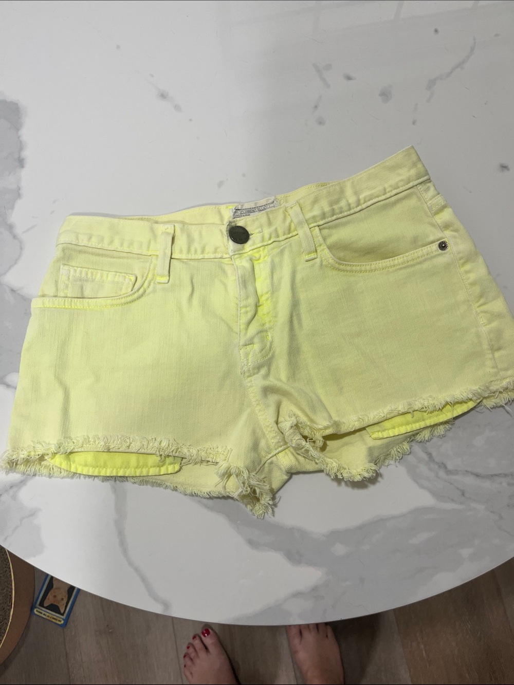 Current/Elliott Neon Yellow Frayed Denim Shorts